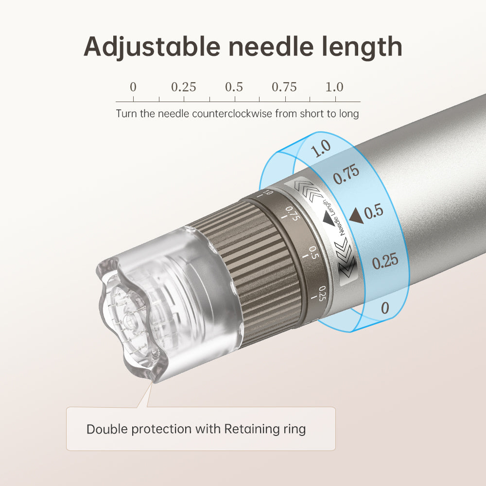 Hydra Pen H3’ün 0–1,0 mm işaretli manuel iğne uzunluğu halkası