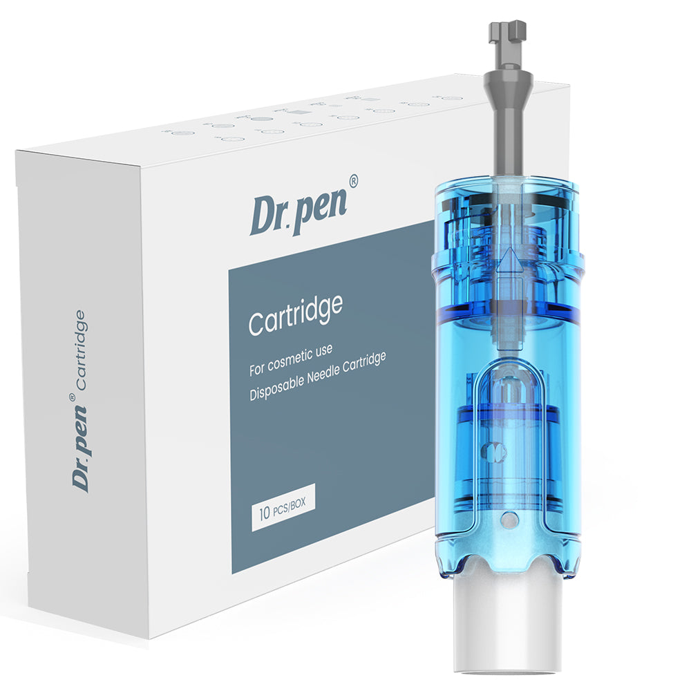 Dr. Pen M9 and M8 Max replacement cartridge beside a carton marked 10 pieces per box